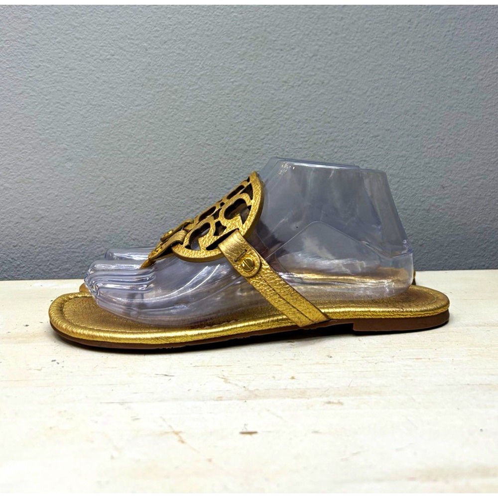 Tory Burch Gold Leather Miller Thong Sandals Size 9